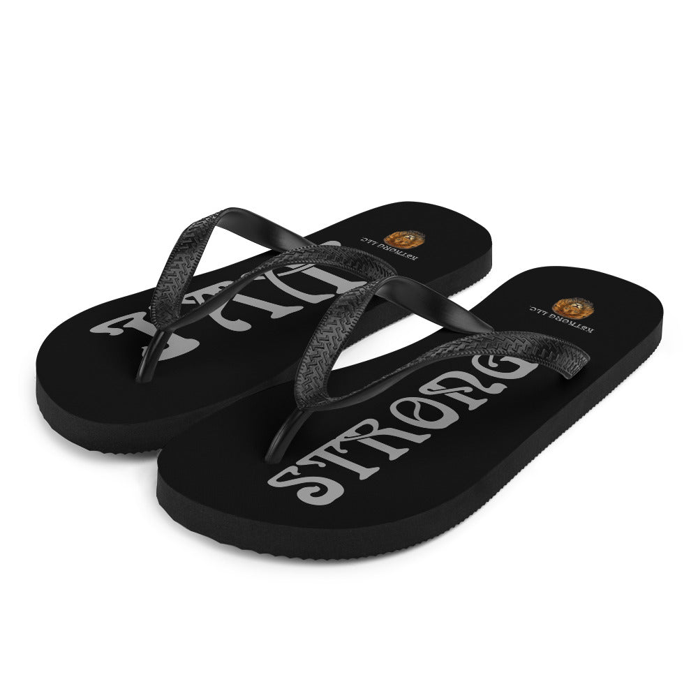 “I’AM STRONG!” Black Unisex Flip-Flops W/Grey Font