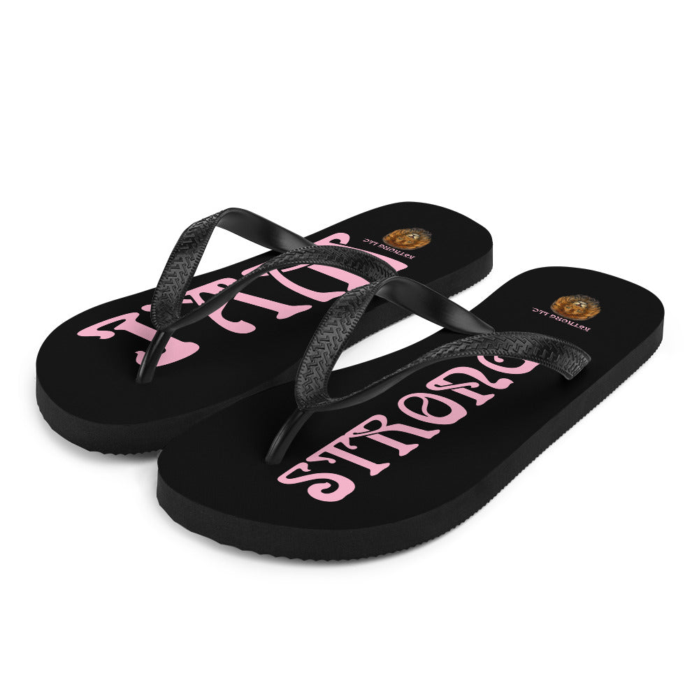 “I’AM STRONG!” Black Unisex Flip-Flops W/Cotton Candy Font