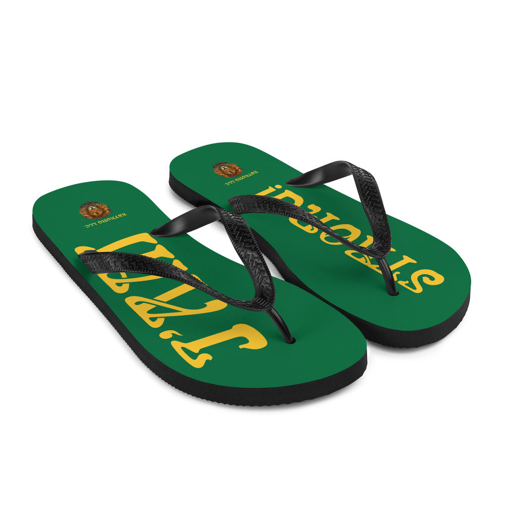 “I’AM STRONG!” Green Unisex Flip-Flops W/Yellow Font