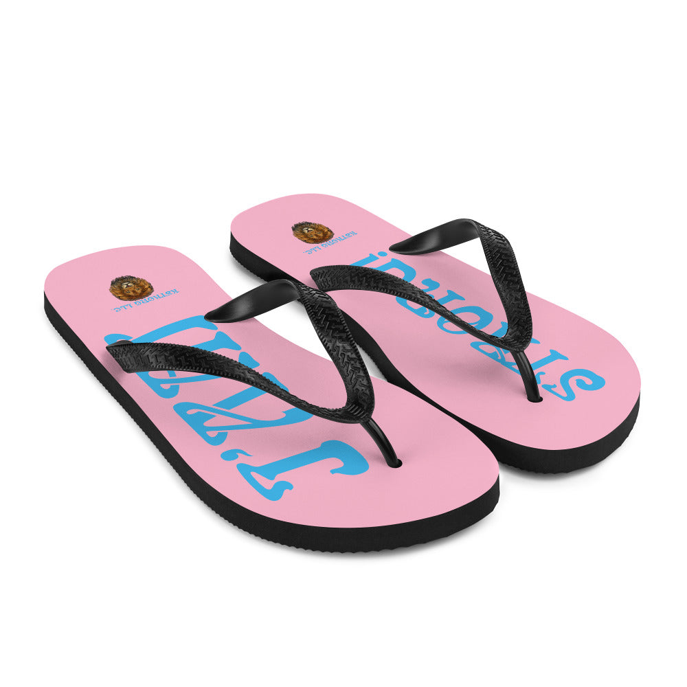 “I’AM STRONG!”Cotton Candy Unisex Flip-Flops W/SkyBlue Font
