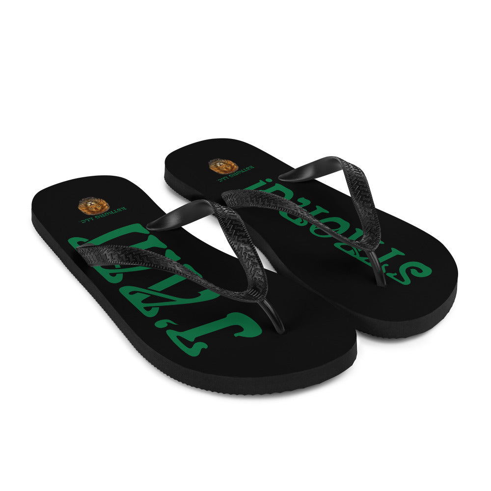 “I’AM STRONG!” Black Unisex Flip-Flops W/Green Font