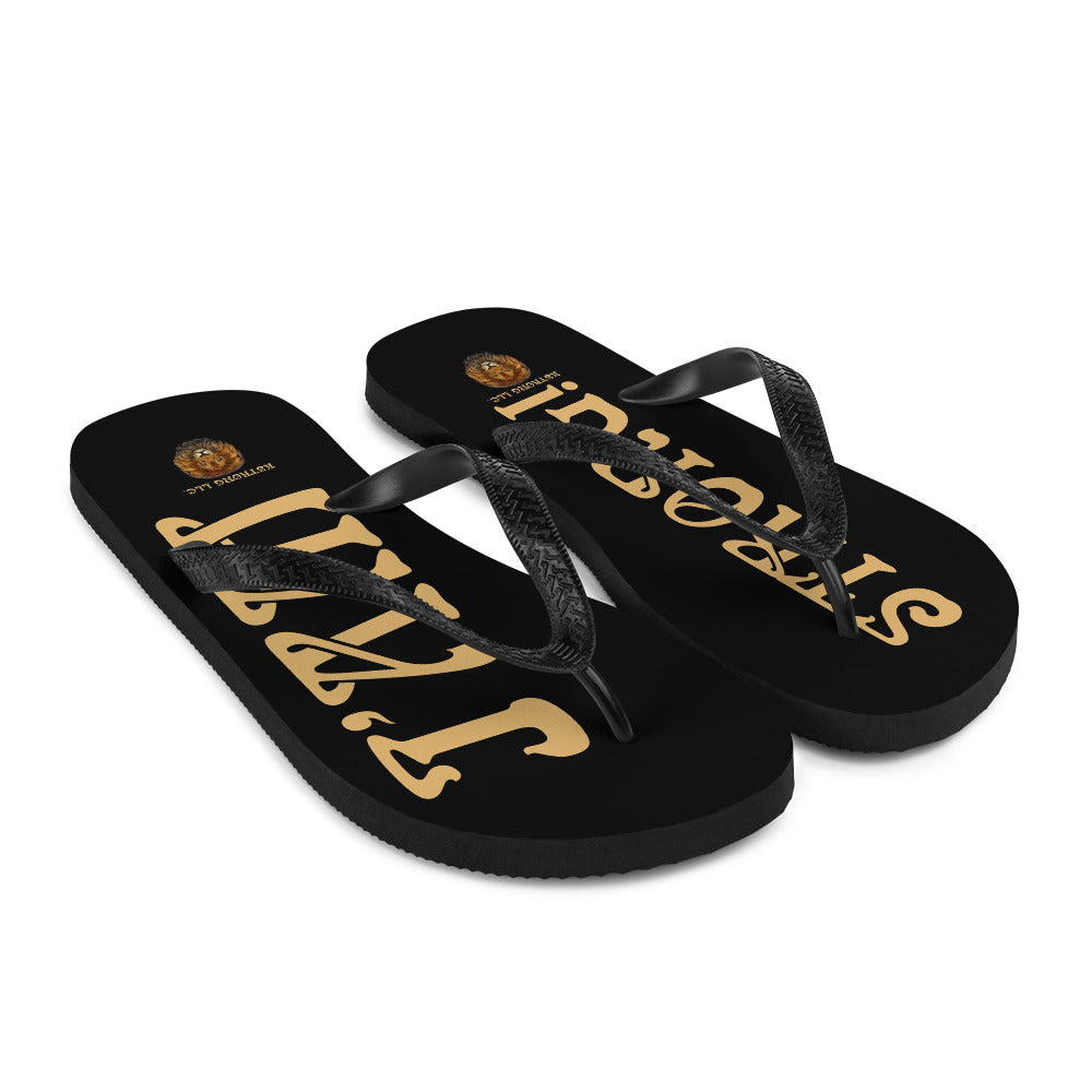 “I’AM STRONG!” Black Unisex Flip-Flops W/Fawn Font