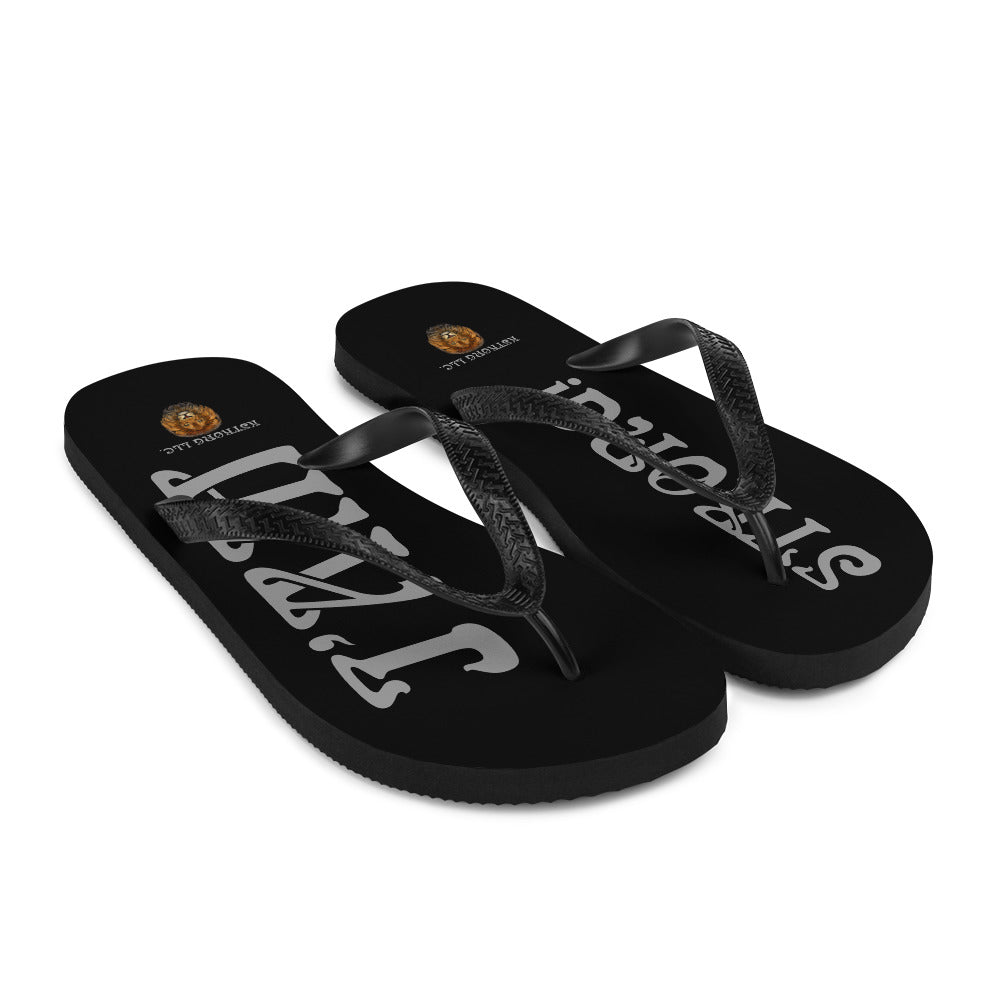 “I’AM STRONG!” Black Unisex Flip-Flops W/Grey Font