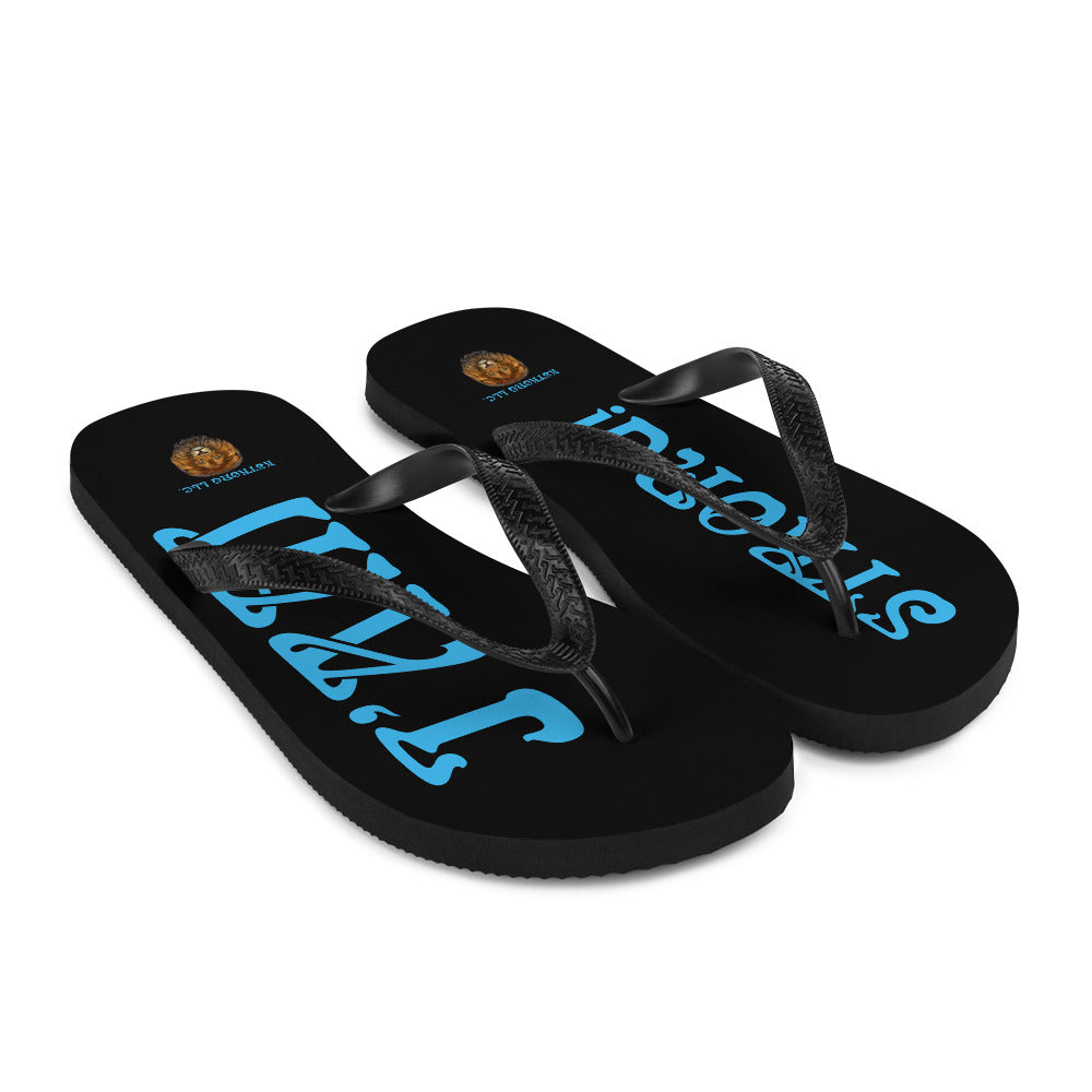 “I’AM STRONG!” Black Unisex Flip-Flops W/SkyBlue Font