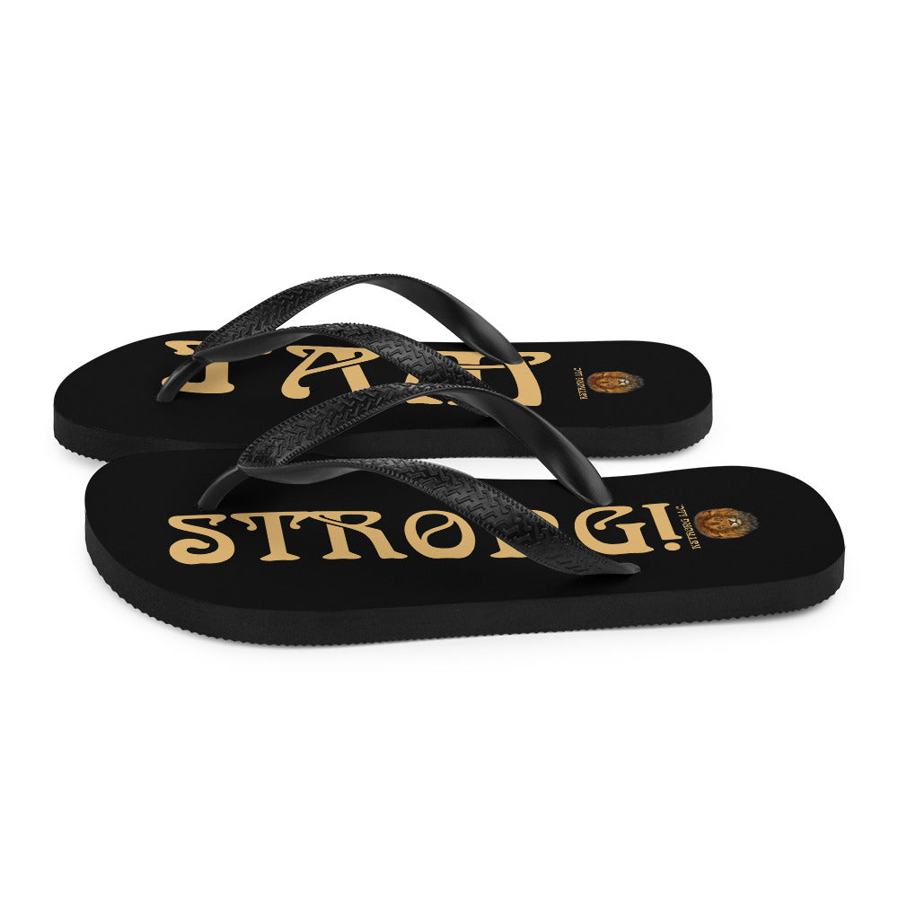 “I’AM STRONG!” Black Unisex Flip-Flops W/Fawn Font
