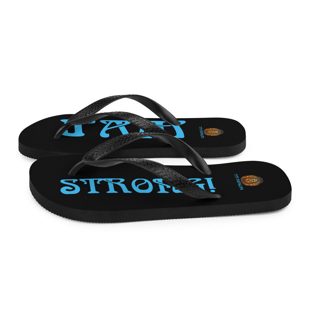 “I’AM STRONG!” Black Unisex Flip-Flops W/SkyBlue Font