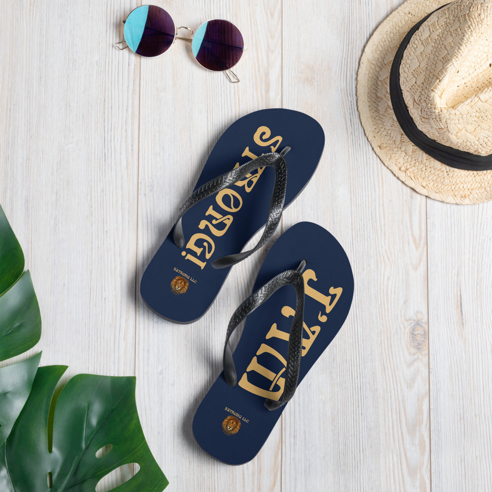 “I’AM STRONG!” Navy Unisex Flip-Flops W/Fawn Font