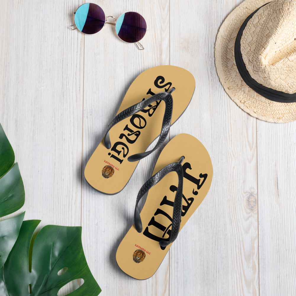 “I’AM STRONG!” Fawn Unisex Flip-Flops W/Black Font