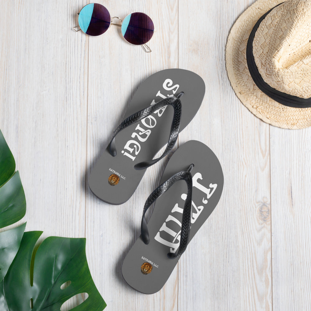 “I’AM STRONG!” Grey Unisex Flip-Flops W/White Font