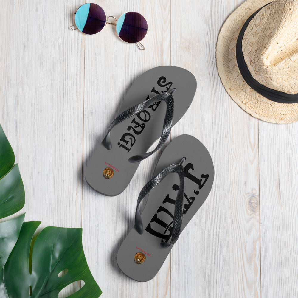 “I’AM STRONG!” Grey Unisex Flip-Flops W/Black Font