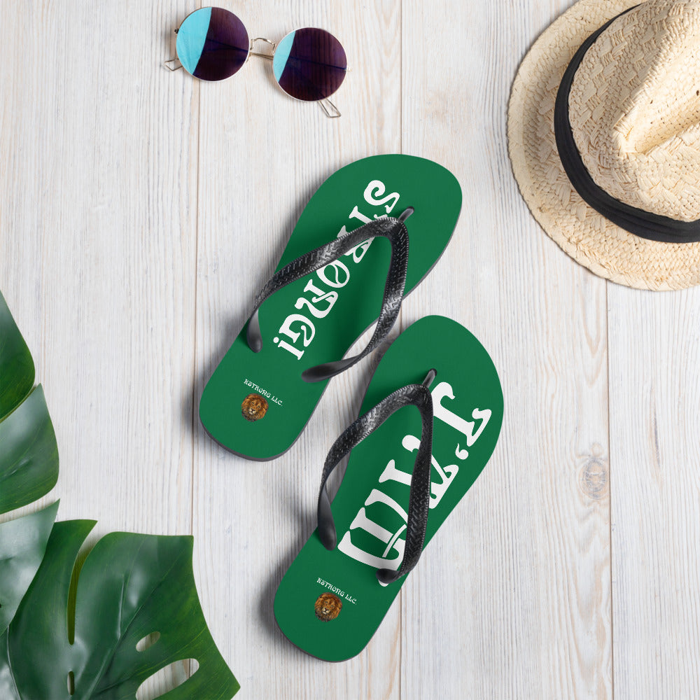 “I’AM STRONG!” Green Unisex Flip-Flops W/White Font