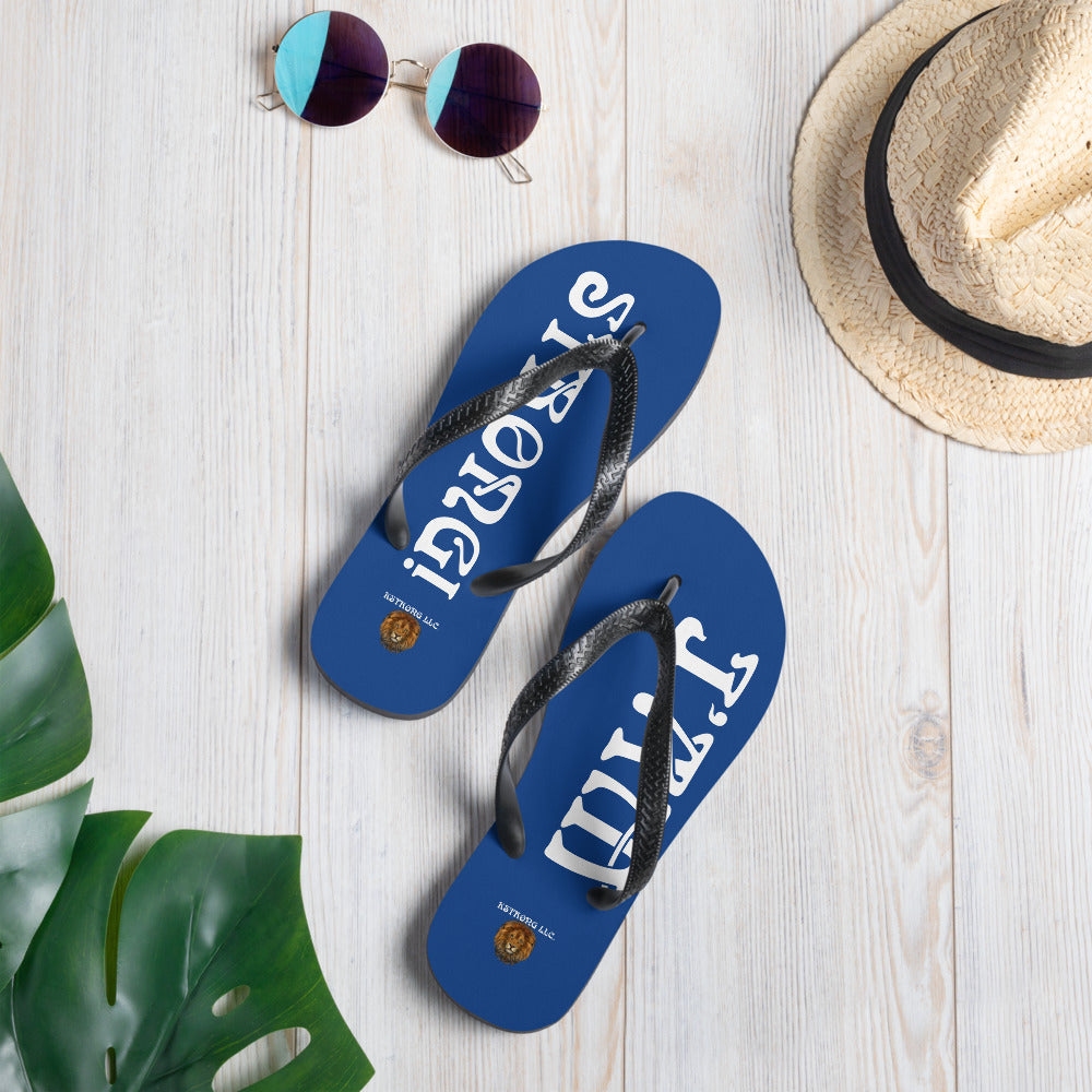 “I’AM STRONG!” Blue Unisex Flip-Flops W/White Font