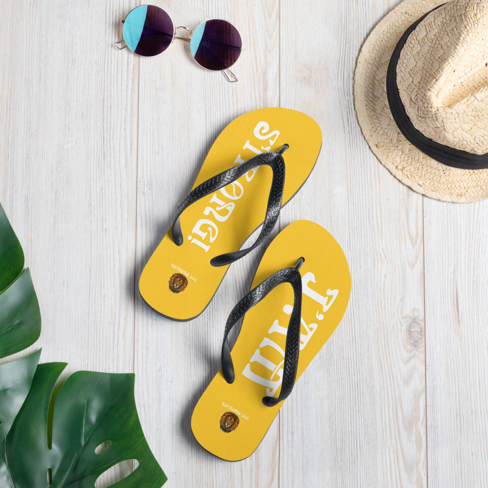 “I’AM STRONG!” Yellow Unisex Flip-Flops W/White Font