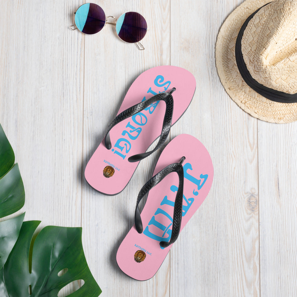 “I’AM STRONG!”Cotton Candy Unisex Flip-Flops W/SkyBlue Font