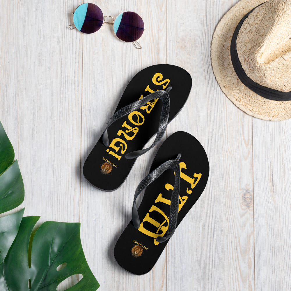 “I’AM STRONG!” Black Unisex Flip-Flops W/Yellow Font