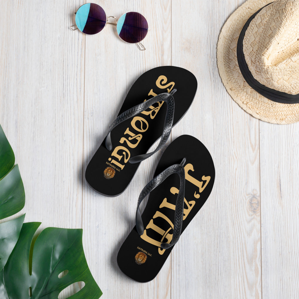“I’AM STRONG!” Black Unisex Flip-Flops W/Fawn Font