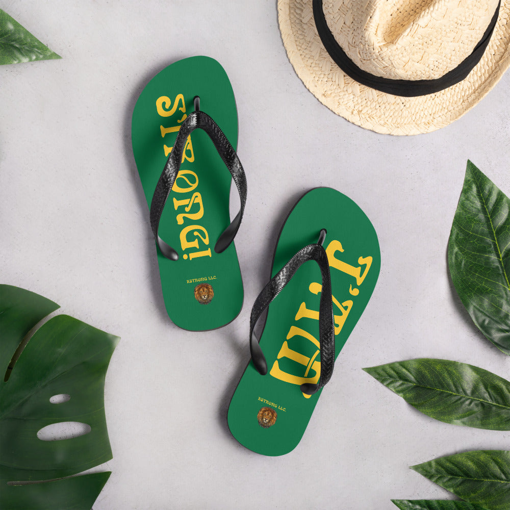 “I’AM STRONG!” Green Unisex Flip-Flops W/Yellow Font