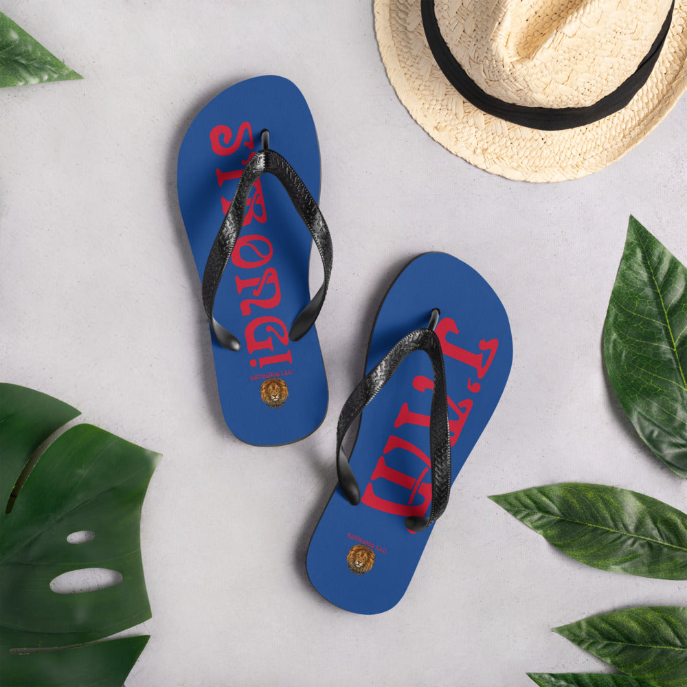 “I’AM STRONG!” Blue Unisex Flip-Flops W/Red Font