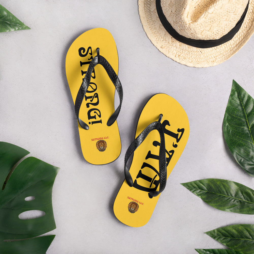 “I’AM STRONG!” Yellow Unisex Flip-Flops W/Black Font