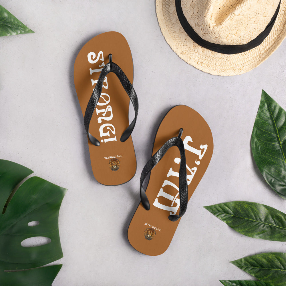 “I’AM STRONG!” Brown Unisex Flip-Flops W/White Font