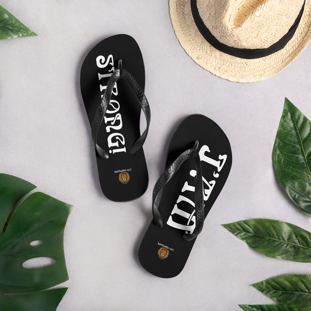 “I’AM STRONG!” Black Unisex Flip-Flops W/White Font