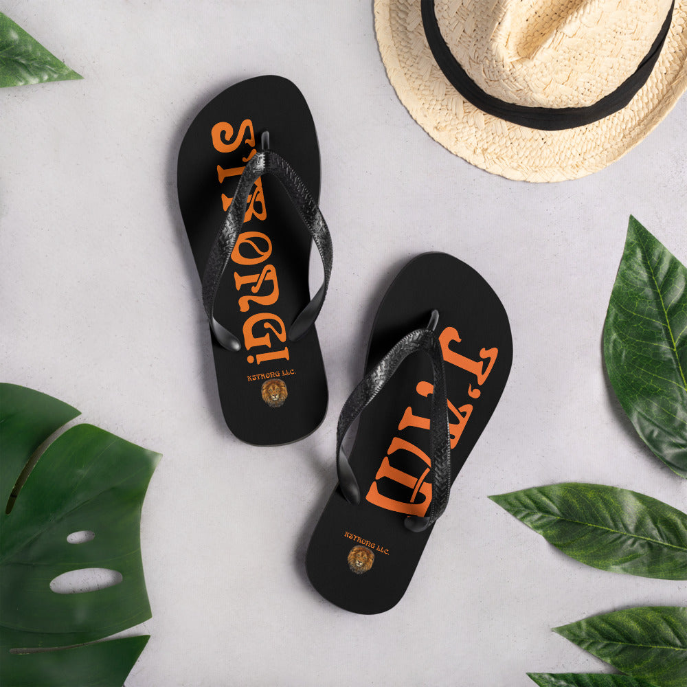 “I’AM STRONG!” Black Unisex Flip-Flops W/Orange Font