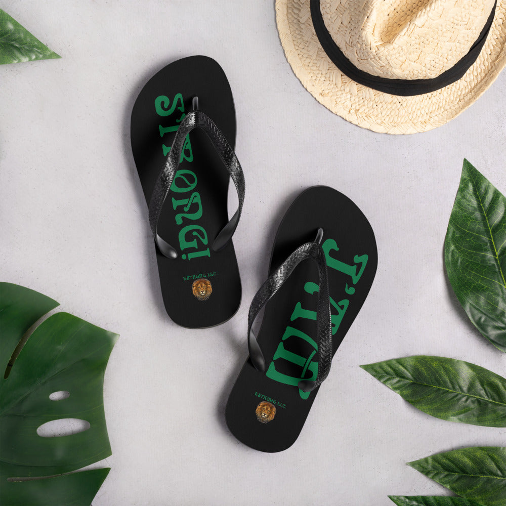“I’AM STRONG!” Black Unisex Flip-Flops W/Green Font