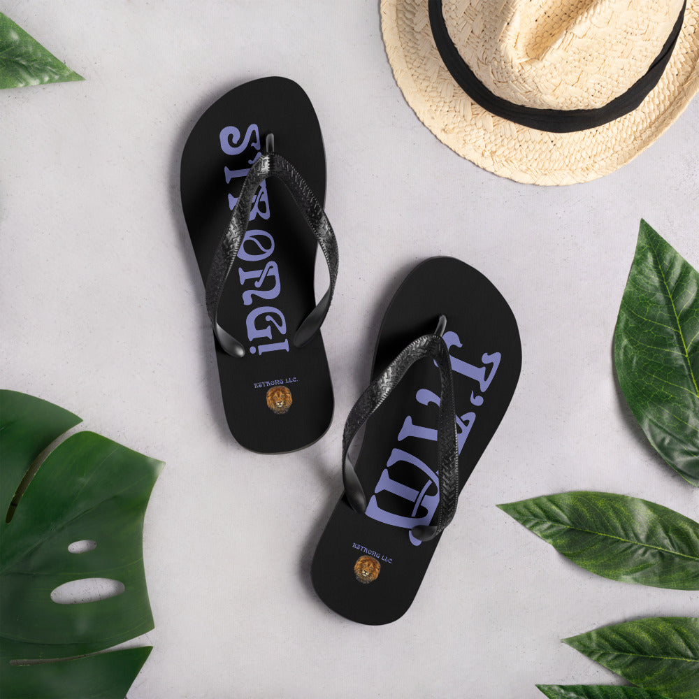 “I’AM STRONG!” Black Unisex Flip-Flops W/Purple Font