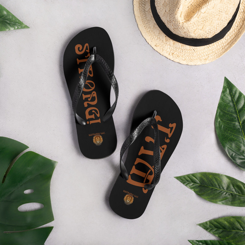 “I’AM STRONG!”Black Unisex Flip-Flops W/Brown Font