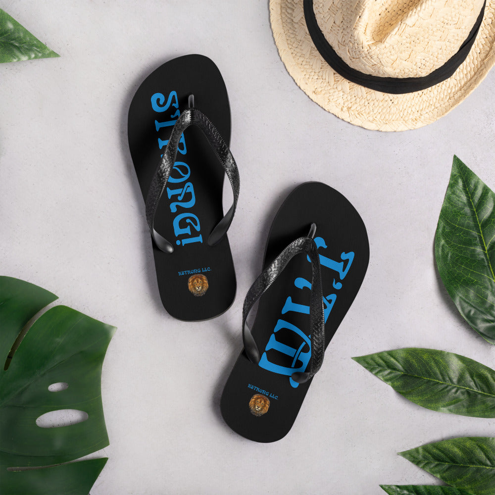 “I’AM STRONG!” Black Unisex Flip-Flops W/Navy Blue Font