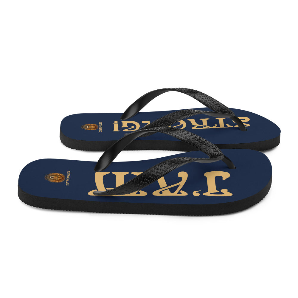“I’AM STRONG!” Navy Unisex Flip-Flops W/Fawn Font