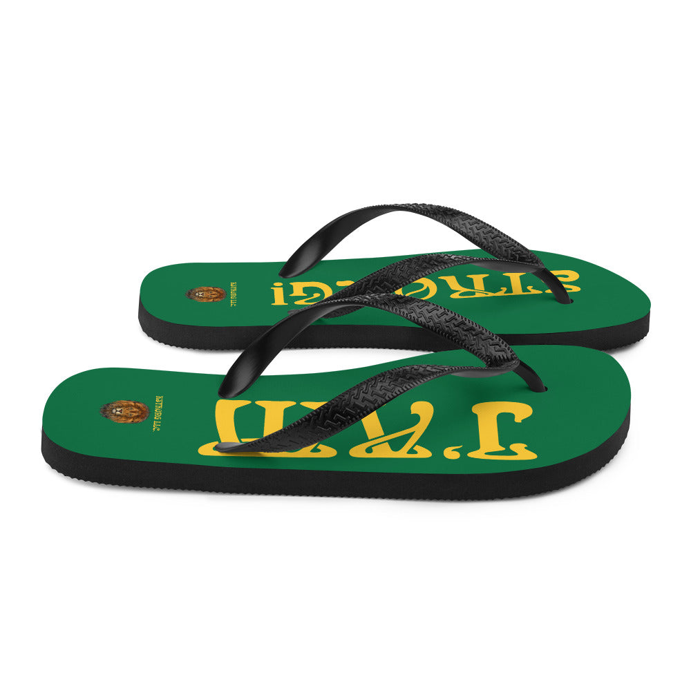 “I’AM STRONG!” Green Unisex Flip-Flops W/Yellow Font