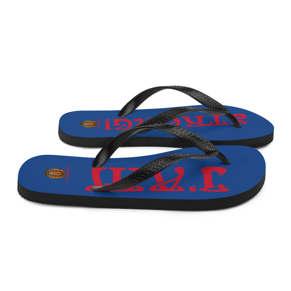 “I’AM STRONG!” Blue Unisex Flip-Flops W/Red Font