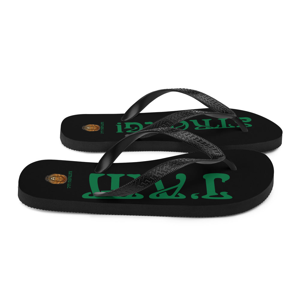 “I’AM STRONG!” Black Unisex Flip-Flops W/Green Font