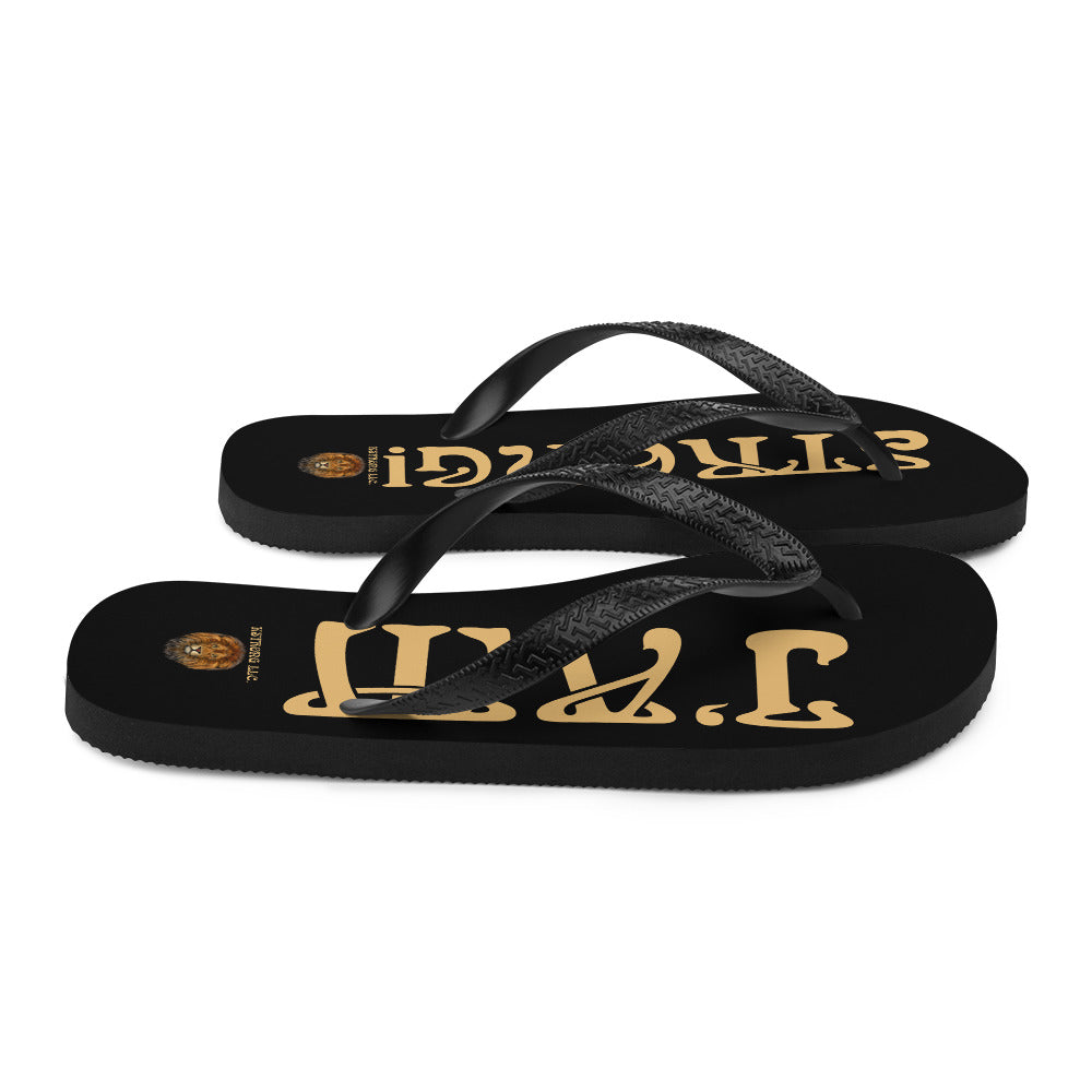 “I’AM STRONG!” Black Unisex Flip-Flops W/Fawn Font