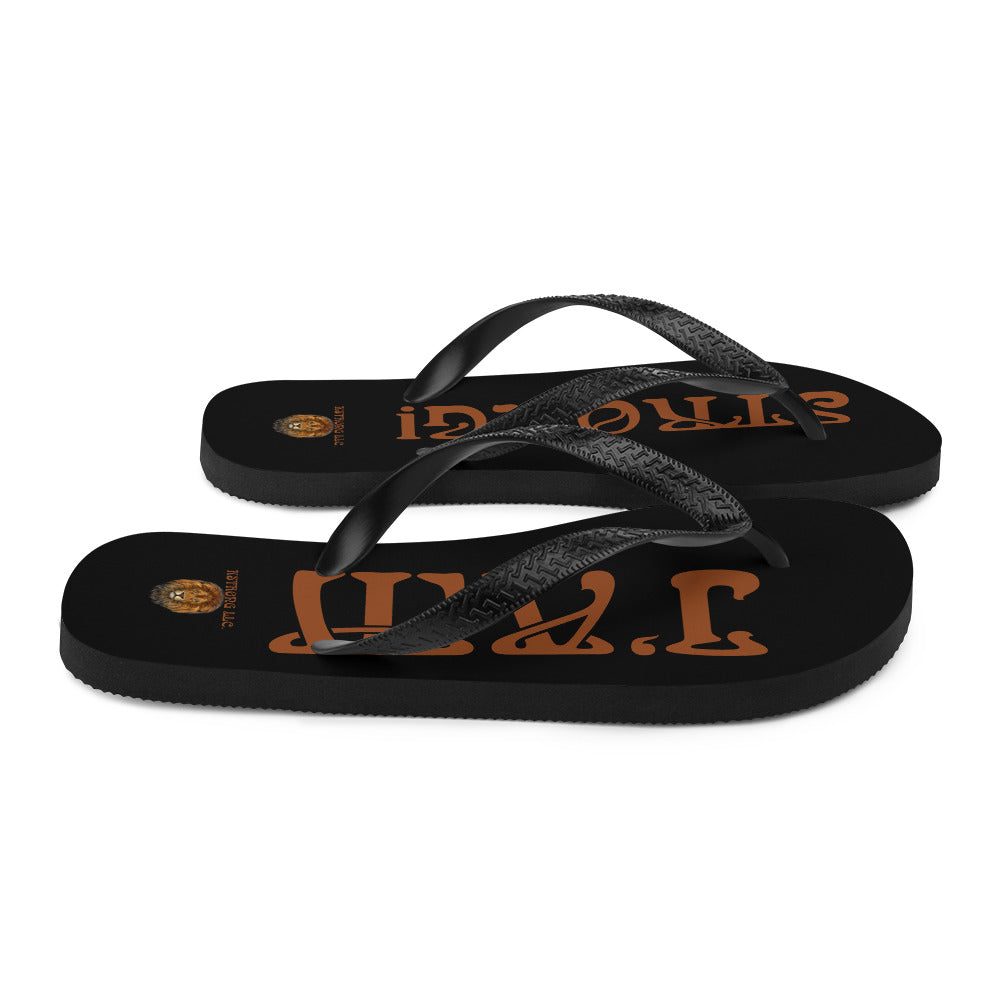 “I’AM STRONG!”Black Unisex Flip-Flops W/Brown Font