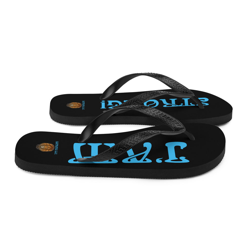 “I’AM STRONG!” Black Unisex Flip-Flops W/SkyBlue Font