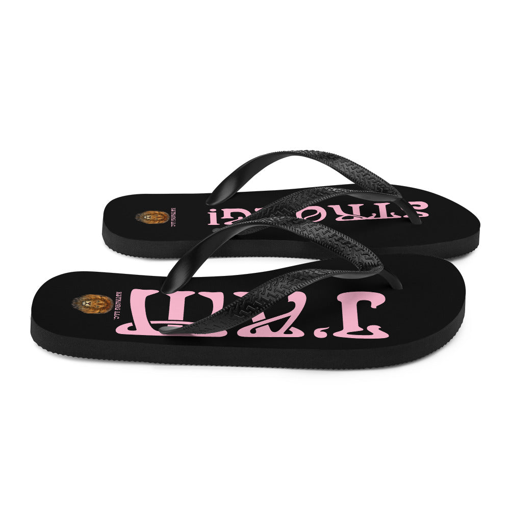 “I’AM STRONG!” Black Unisex Flip-Flops W/Cotton Candy Font