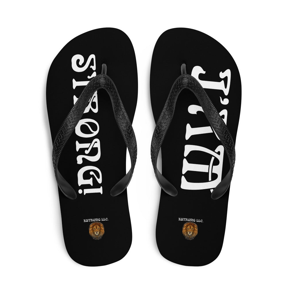 “I’AM STRONG!” Black Unisex Flip-Flops W/White Font