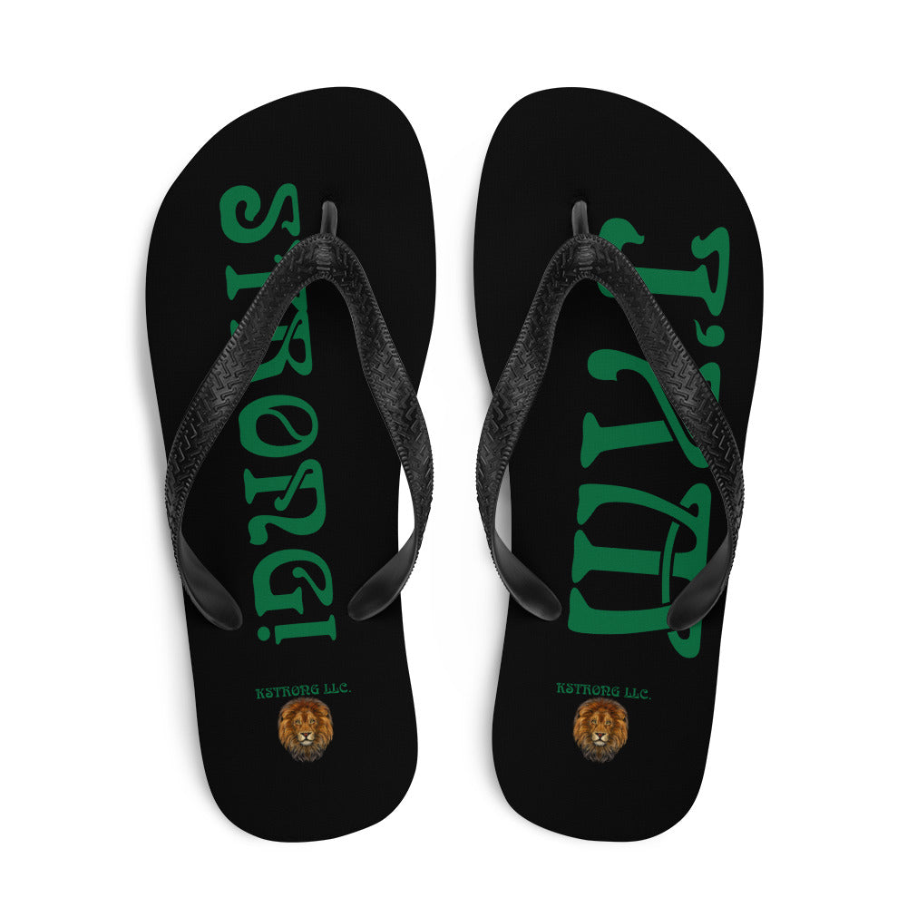 “I’AM STRONG!” Black Unisex Flip-Flops W/Green Font