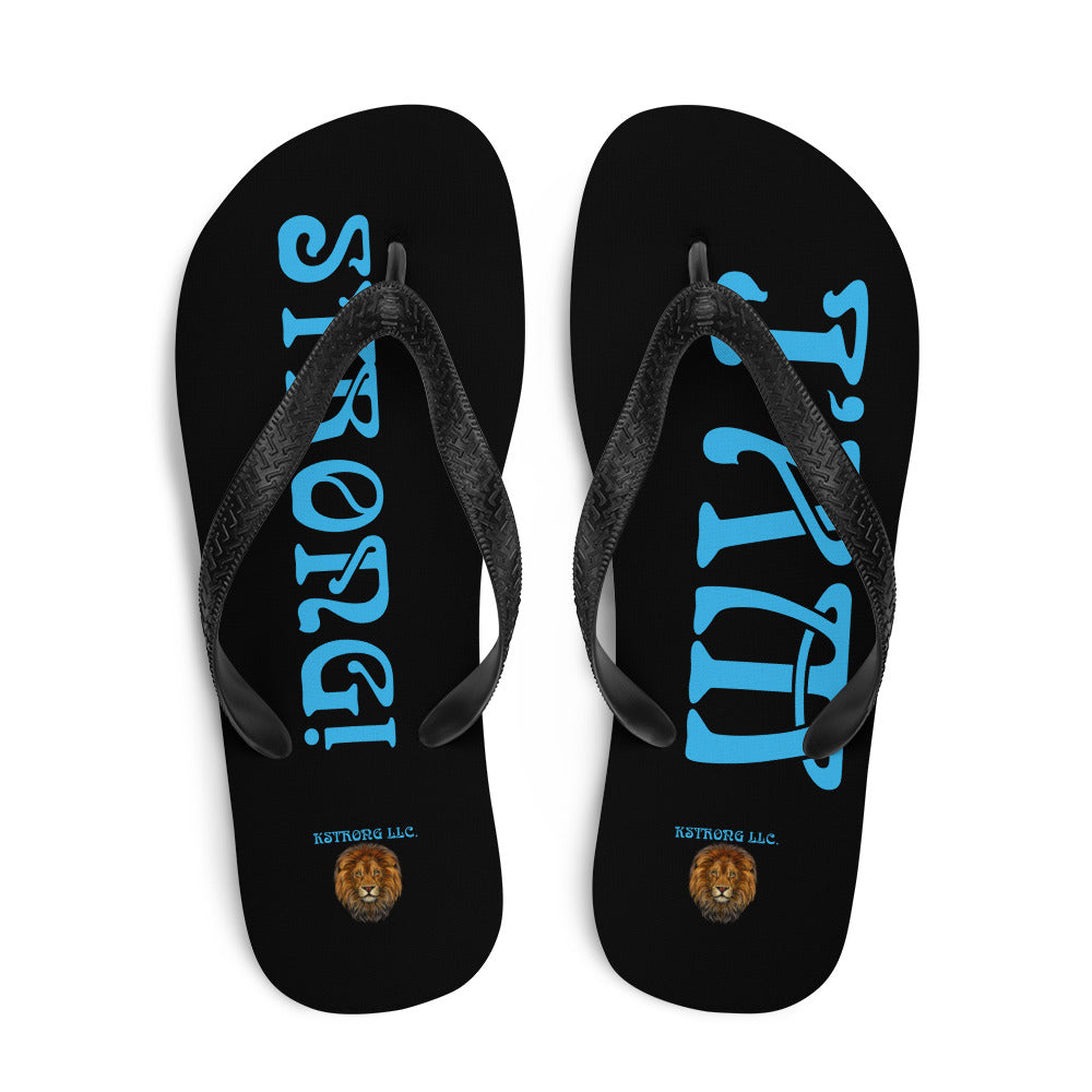 “I’AM STRONG!” Black Unisex Flip-Flops W/SkyBlue Font