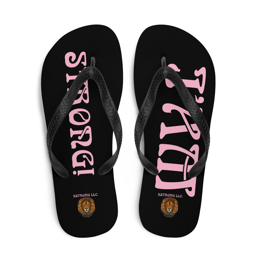 “I’AM STRONG!” Black Unisex Flip-Flops W/Cotton Candy Font