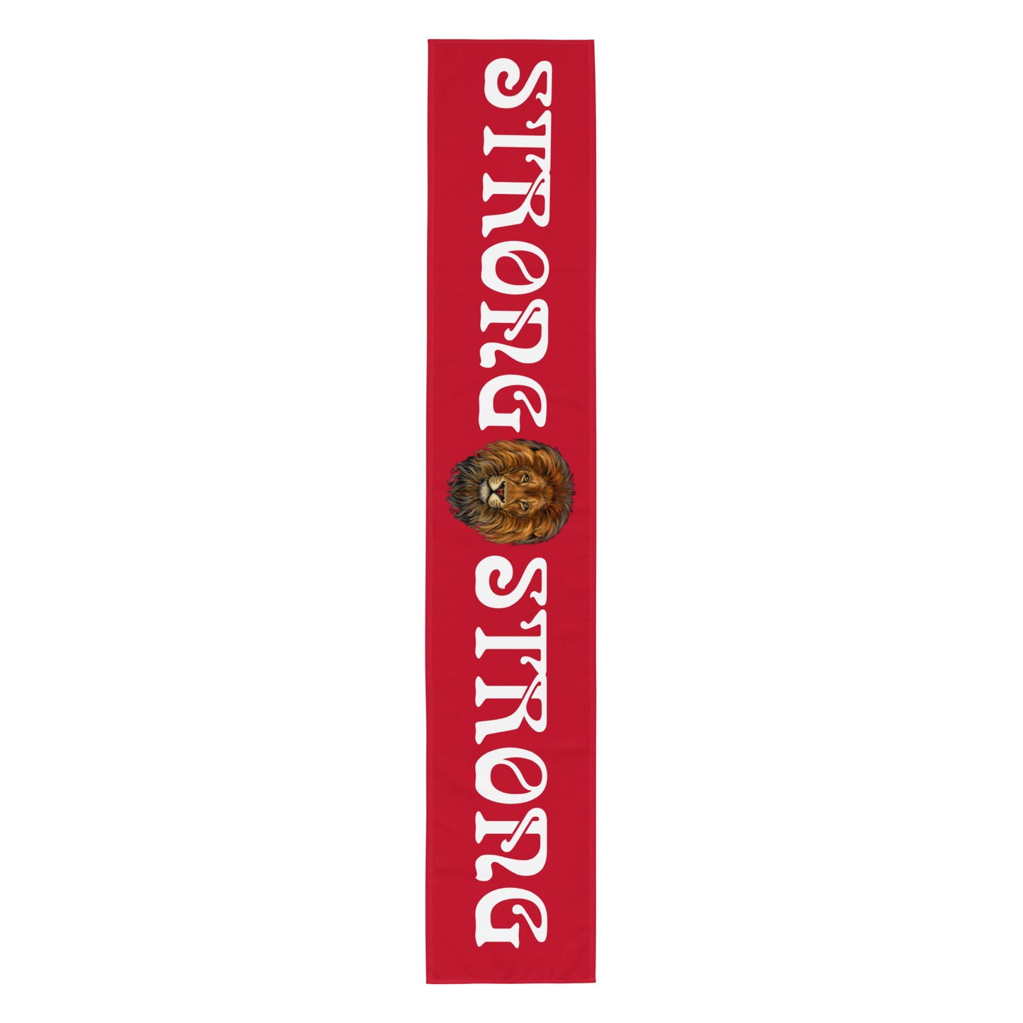 “STRONG”Red Table Runner W/White Font