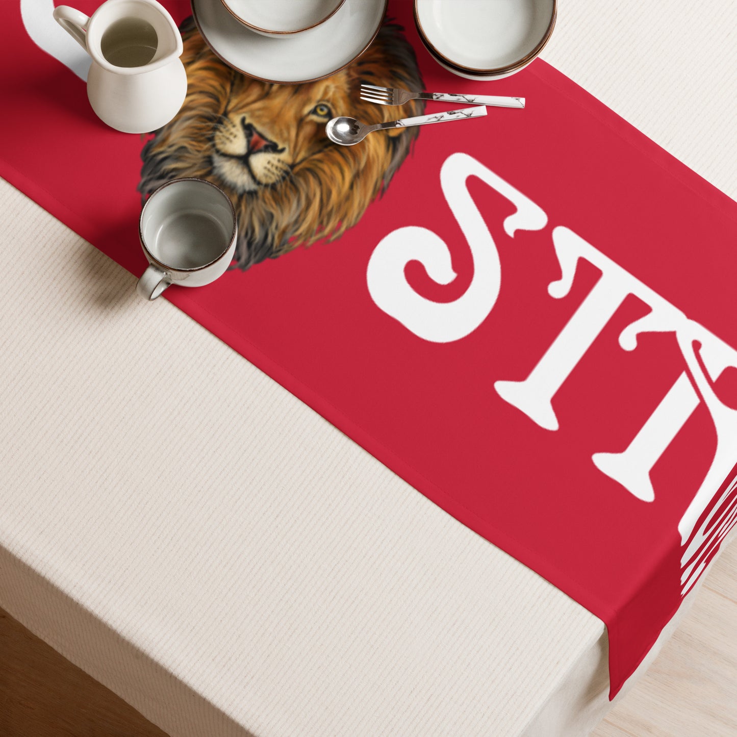 “STRONG”Red Table Runner W/White Font