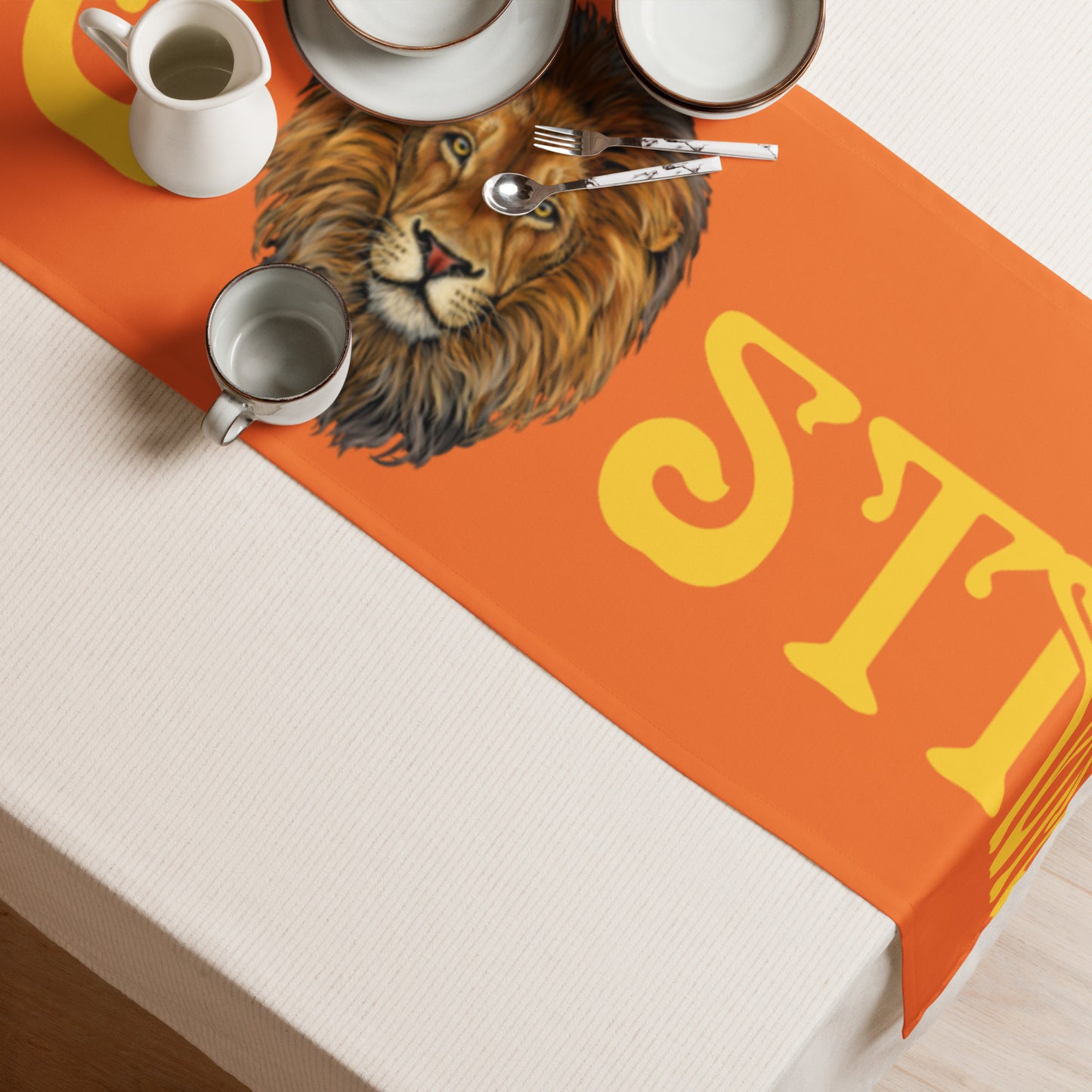 “STRONG”Orange Table Runner W/Yellow Font
