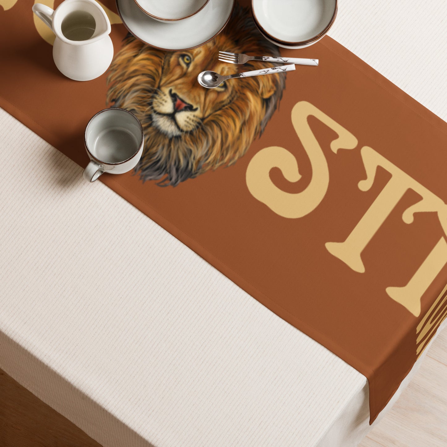 “STRONG”Brown Table Runner W/Fawn Font