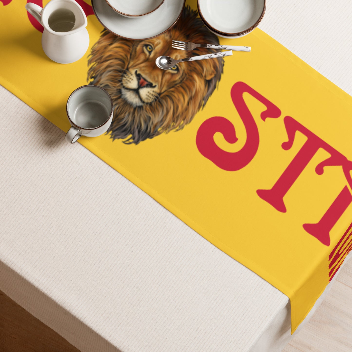 “STRONG”Yellow Table Runner W/Red Font