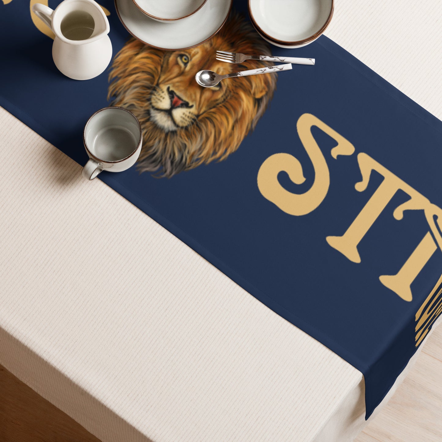 “STRONG”NavyTable Runner W/Fawn Font