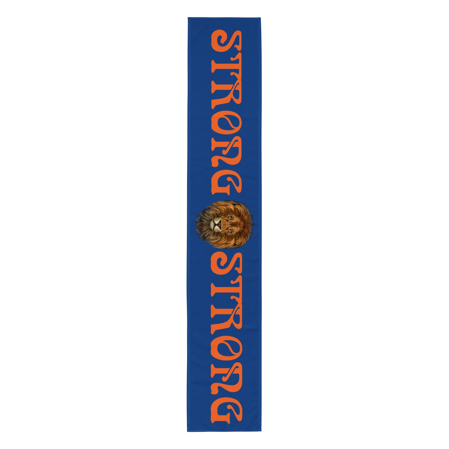 “STRONG”Blue Table Runner W/Orange Font