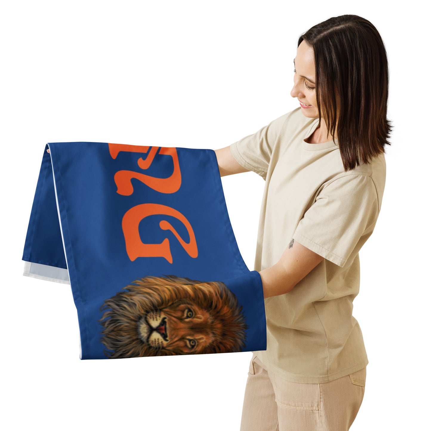 “STRONG”Blue Table Runner W/Orange Font